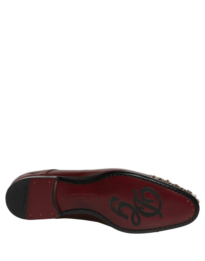 Dolce &amp; Gabbana Maroon Embellished Derby Dress Formal Shoes