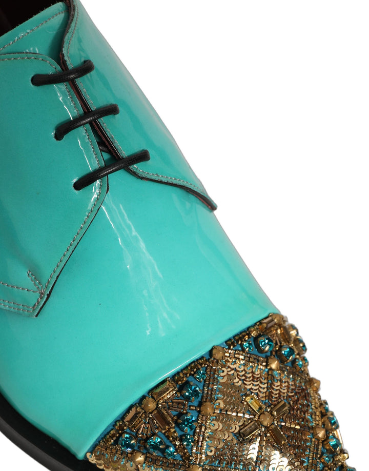 Dolce &amp; Gabbana Aqua Blue Embellished Derby Dress Formal Shoes