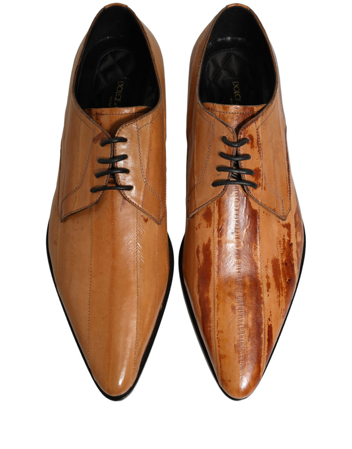 Dolce &amp; Gabbana Brown Leather Lace Up Men Derby Dress Shoes