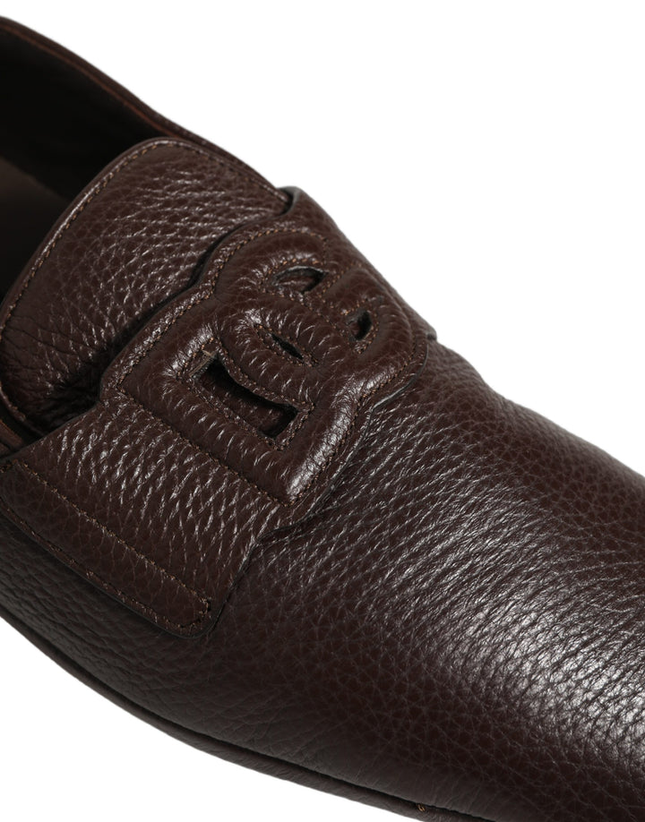 Dolce &amp; Gabbana Brown Deerskin Leather Driver Loafers Shoes