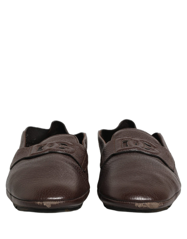 Dolce &amp; Gabbana Brown Deerskin Leather Driver Loafers Shoes