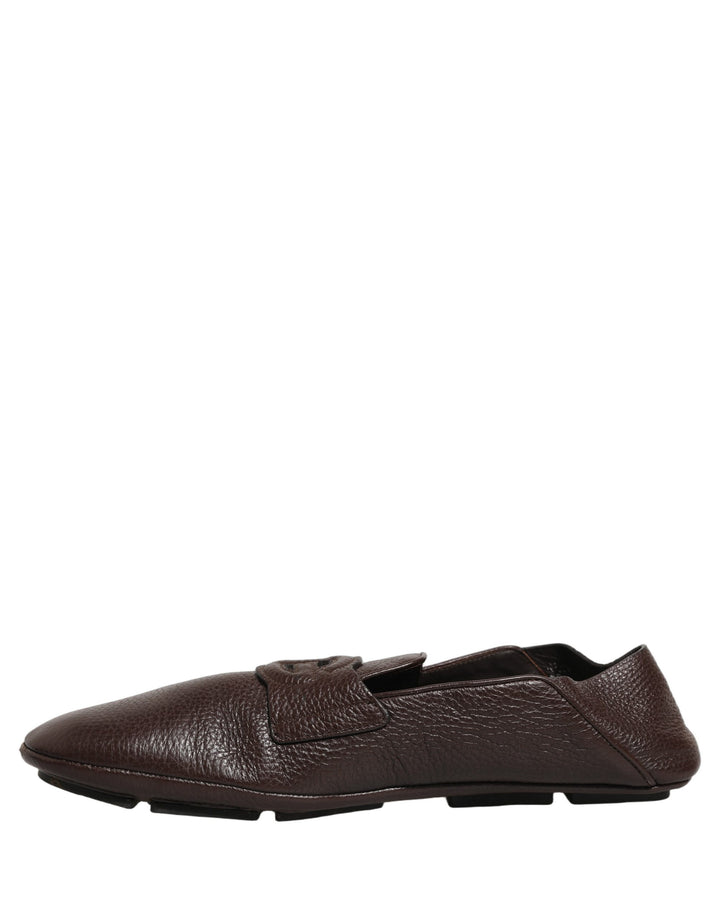 Dolce &amp; Gabbana Brown Deerskin Leather Driver Loafers Shoes
