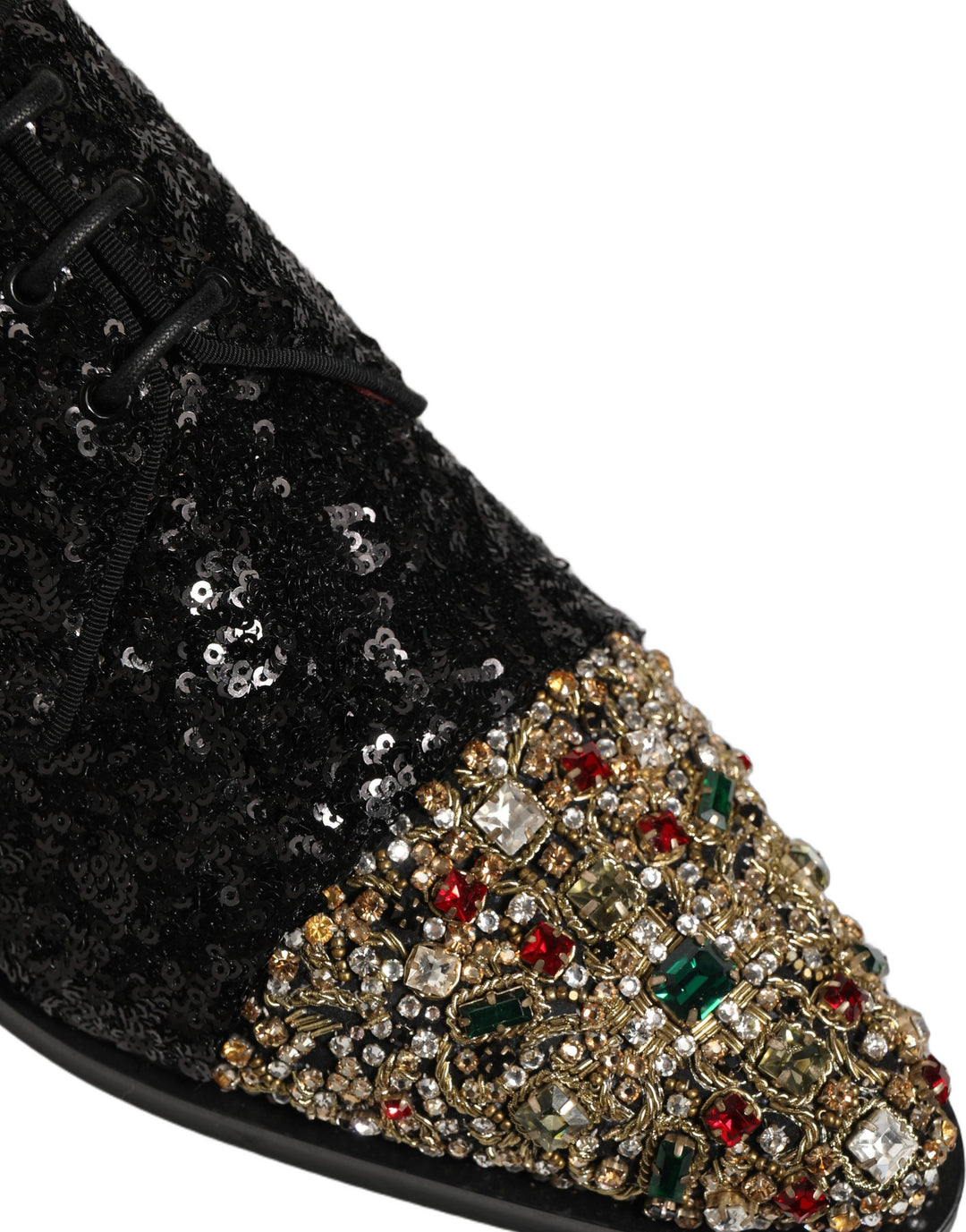 Dolce &amp; Gabbana Black Sequin Embellished Men Derby Dress Shoes