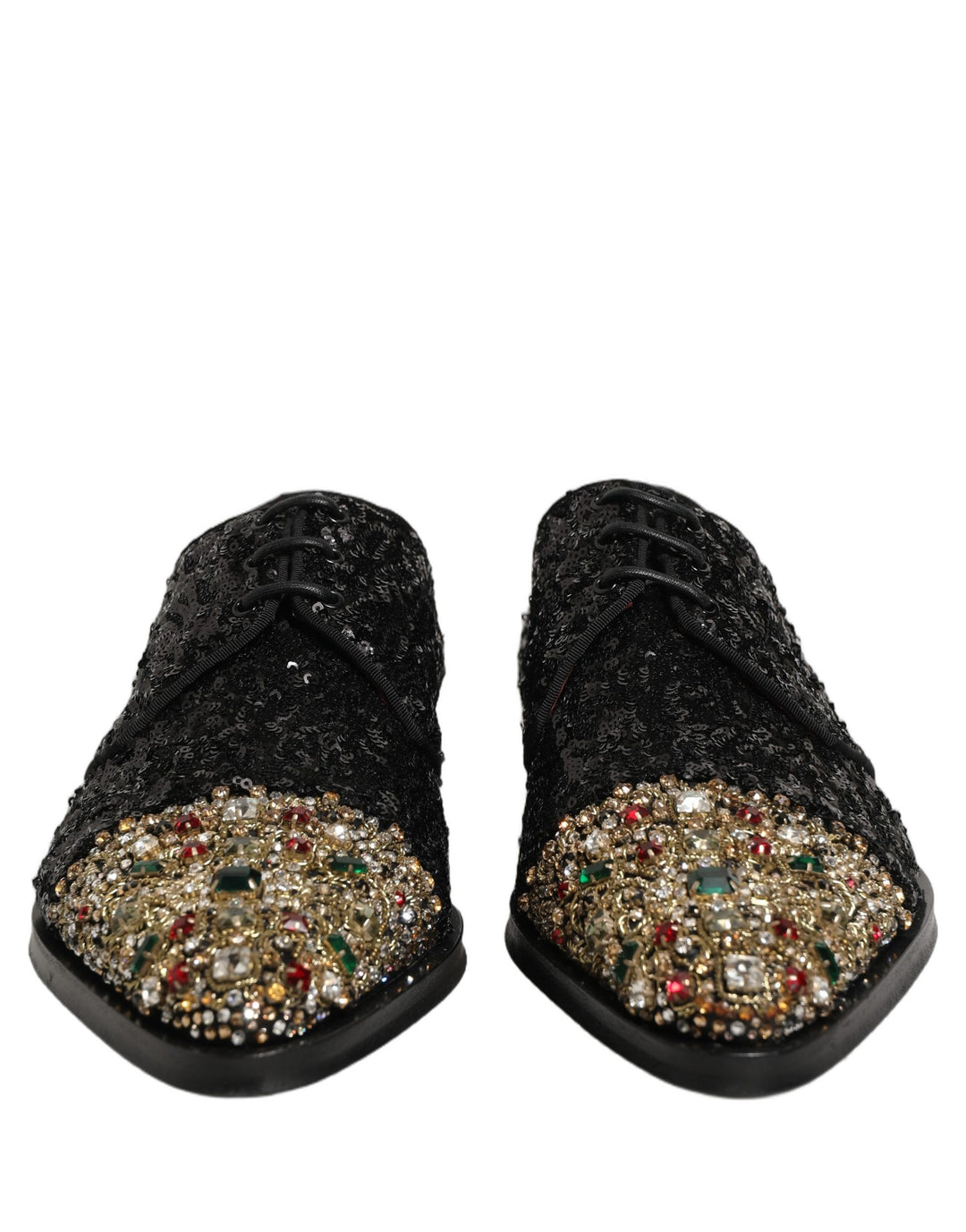 Dolce &amp; Gabbana Black Sequin Embellished Men Derby Dress Shoes