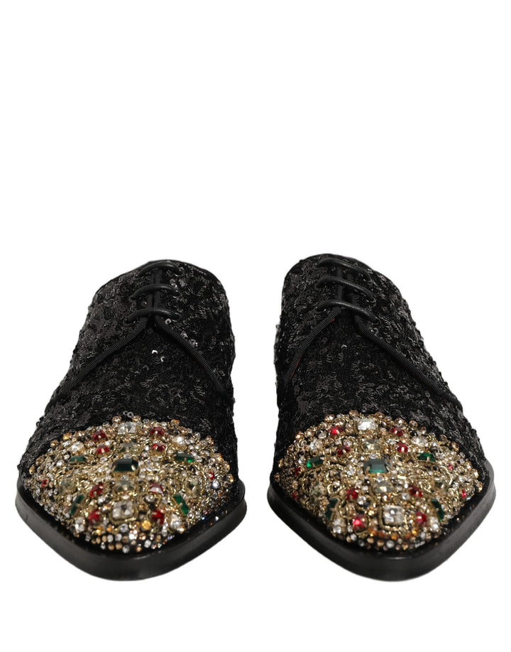 Dolce &amp; Gabbana Black Sequin Embellished Men Derby Dress Shoes