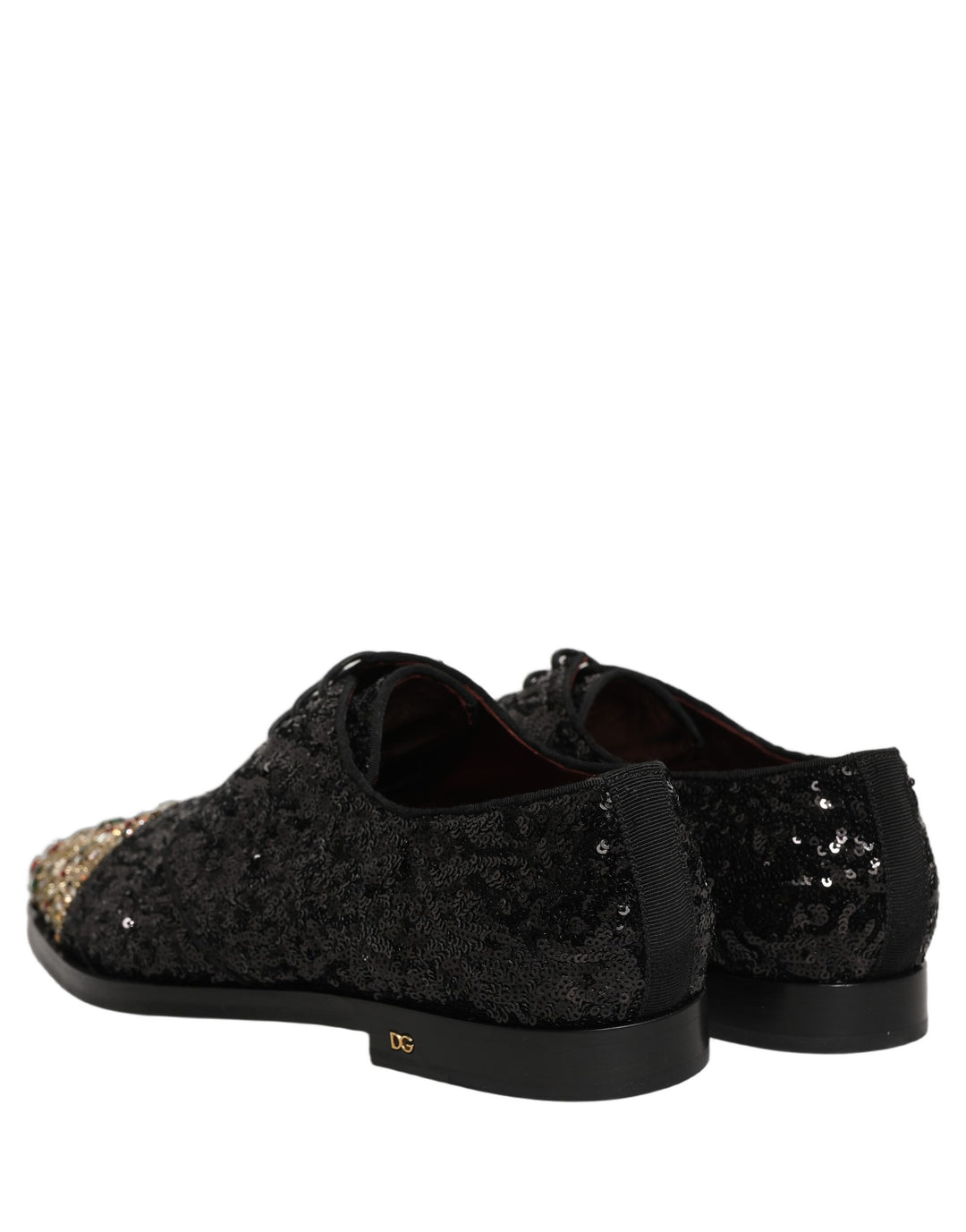Dolce &amp; Gabbana Black Sequin Embellished Men Derby Dress Shoes
