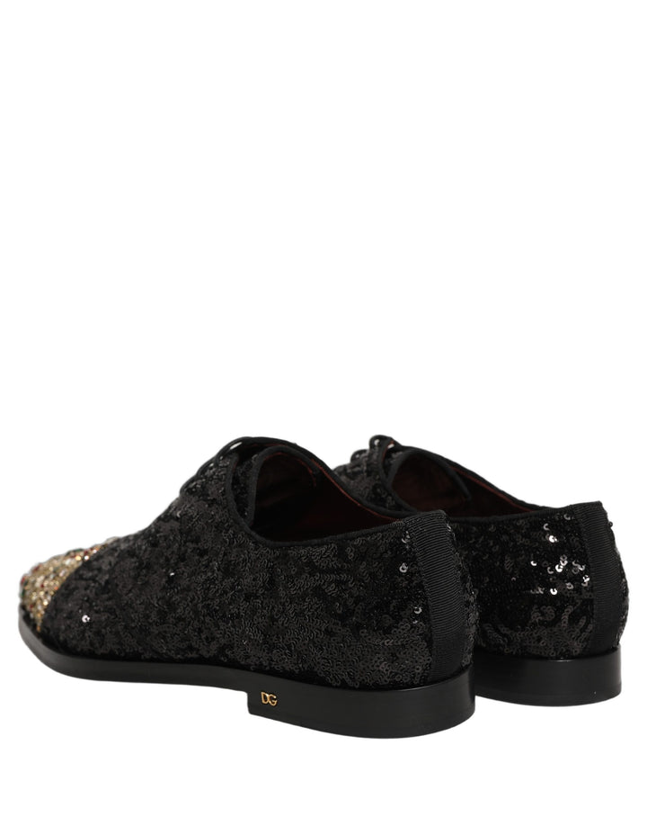 Dolce &amp; Gabbana Black Sequin Embellished Men Derby Dress Shoes