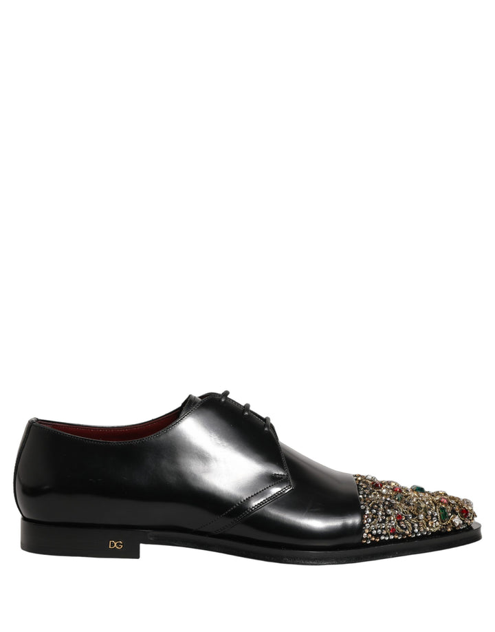 Dolce &amp; Gabbana Black Embellished Derby Dress Formal Shoes