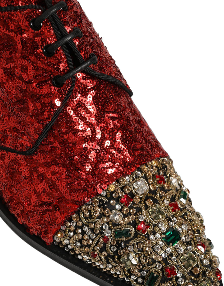 Dolce &amp; Gabbana Red Sequin Embellished Men Derby Dress Shoes