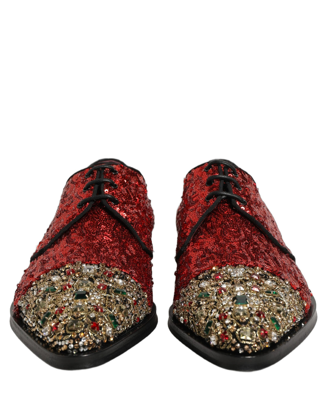 Dolce &amp; Gabbana Red Sequin Embellished Men Derby Dress Shoes