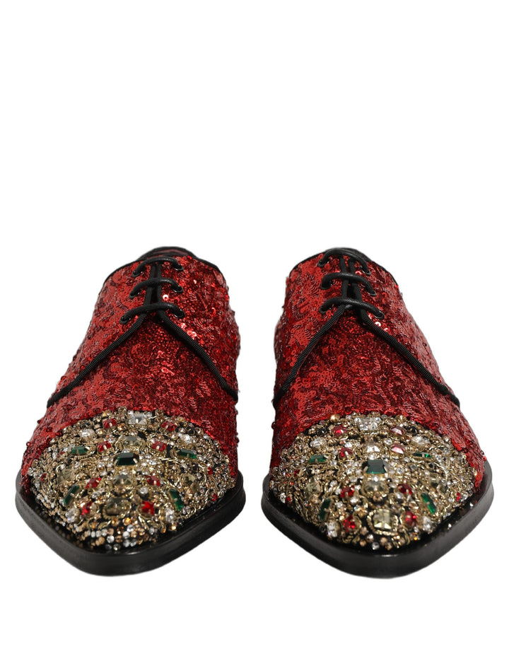 Dolce &amp; Gabbana Red Sequin Embellished Men Derby Dress Shoes