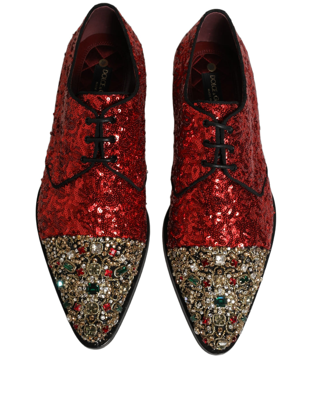 Dolce &amp; Gabbana Red Sequin Embellished Men Derby Dress Shoes