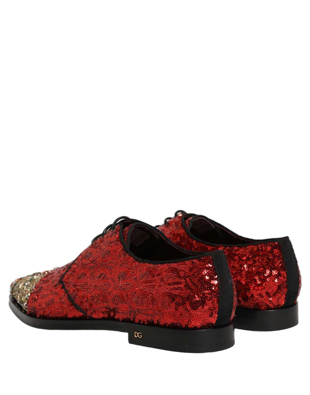 Dolce &amp; Gabbana Red Sequin Embellished Men Derby Dress Shoes