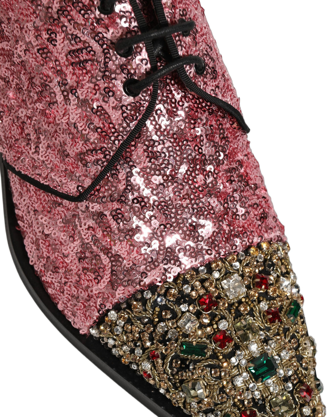 Dolce &amp; Gabbana Pink Sequin Embellished Men Derby Dress Shoes