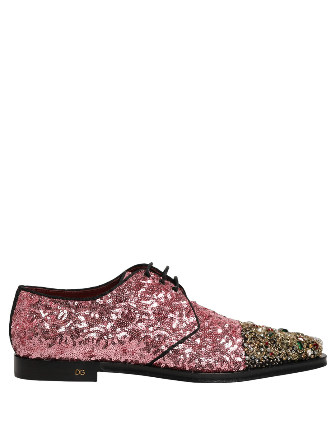Dolce &amp; Gabbana Pink Sequin Embellished Men Derby Dress Shoes