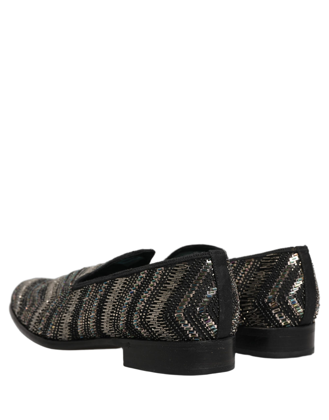Dolce &amp; Gabbana Black Silver Embellished Slip On Loafers Shoes