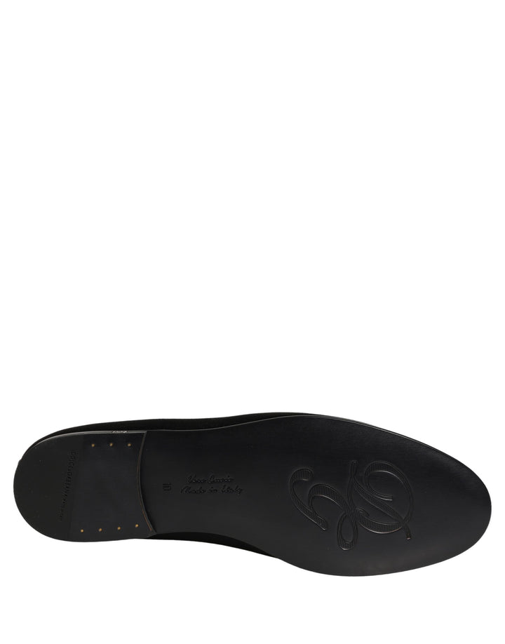 Dolce &amp; Gabbana Black Satin Logo Slip On Flats Loafers Shoes