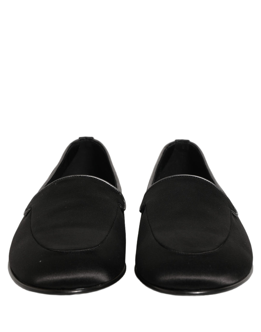 Dolce &amp; Gabbana Black Satin Logo Slip On Flats Loafers Shoes