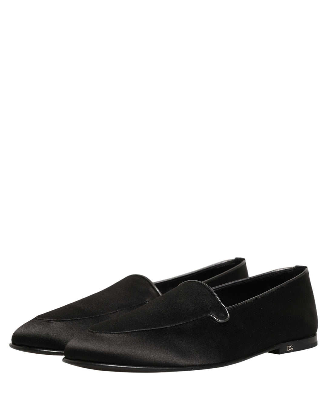 Dolce &amp; Gabbana Black Satin Logo Slip On Flats Loafers Shoes