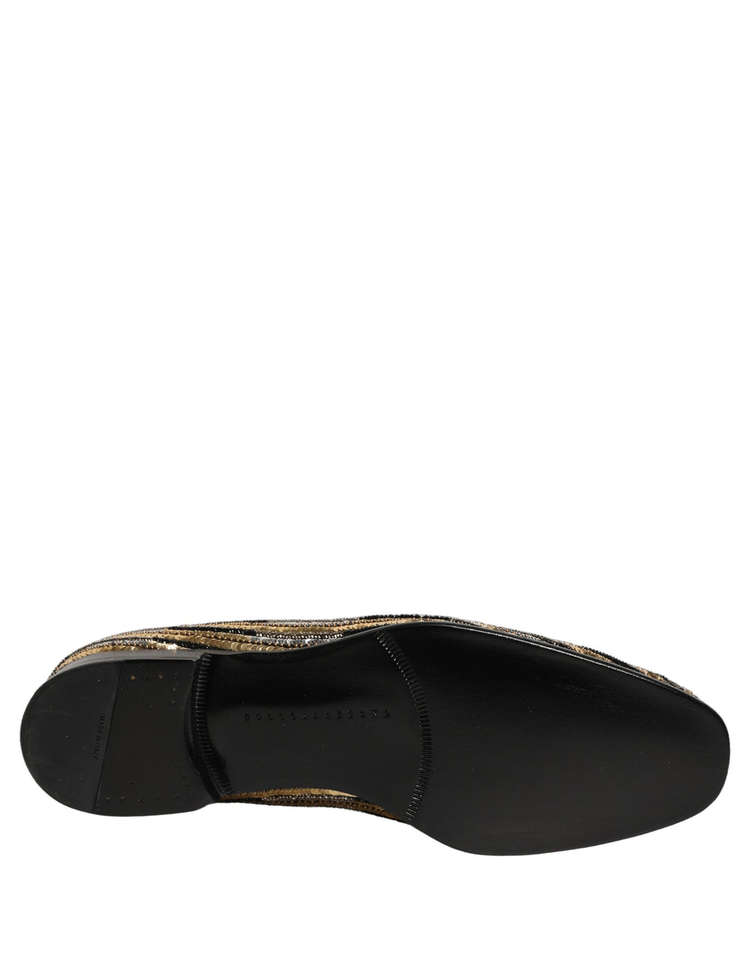 Dolce &amp; Gabbana Gold Striped Sequin Embellished Loafer Shoes
