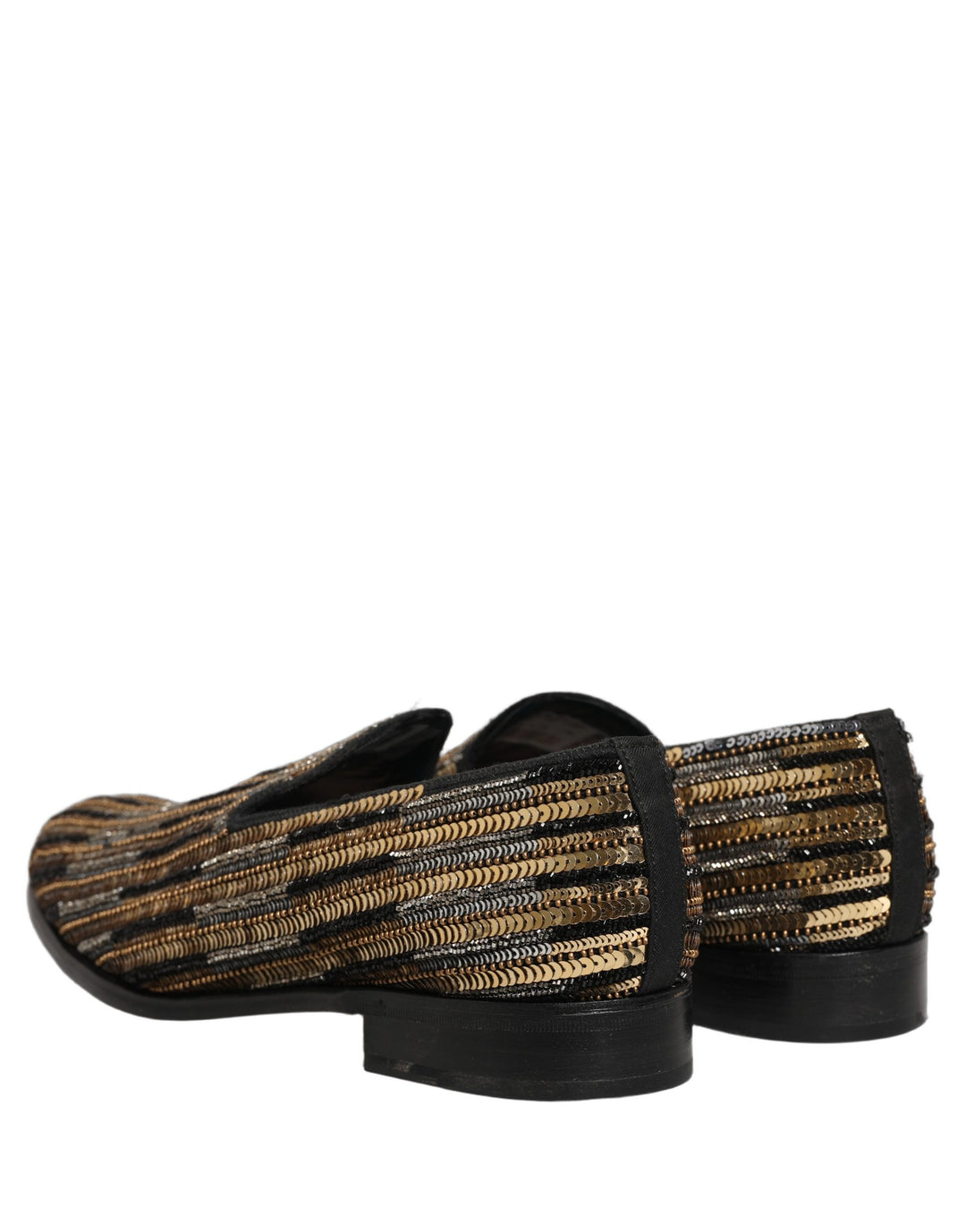 Dolce &amp; Gabbana Gold Striped Sequin Embellished Loafer Shoes