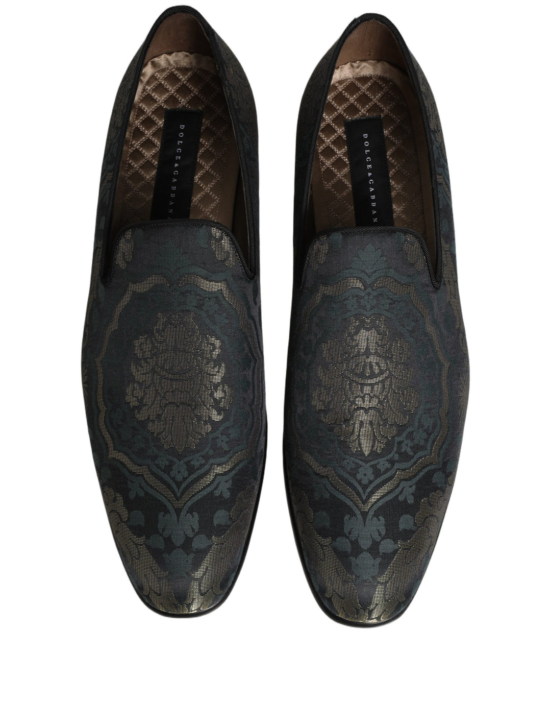 Dolce &amp; Gabbana Black Floral Brocade Slip On Loafers Shoes