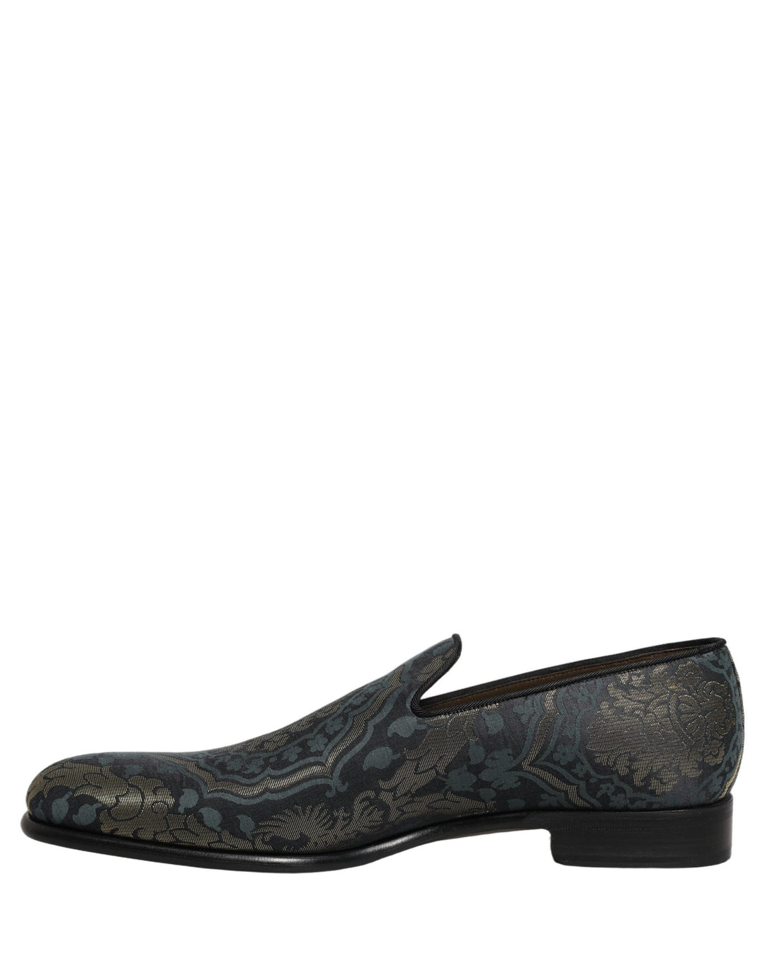 Dolce &amp; Gabbana Black Floral Brocade Slip On Loafers Shoes