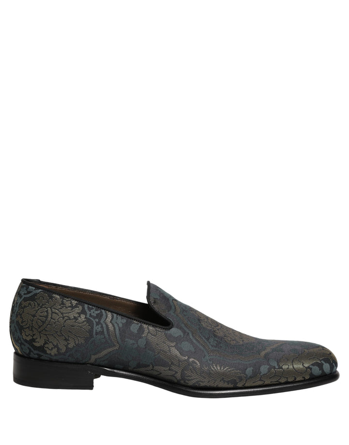 Dolce &amp; Gabbana Black Floral Brocade Slip On Loafers Shoes