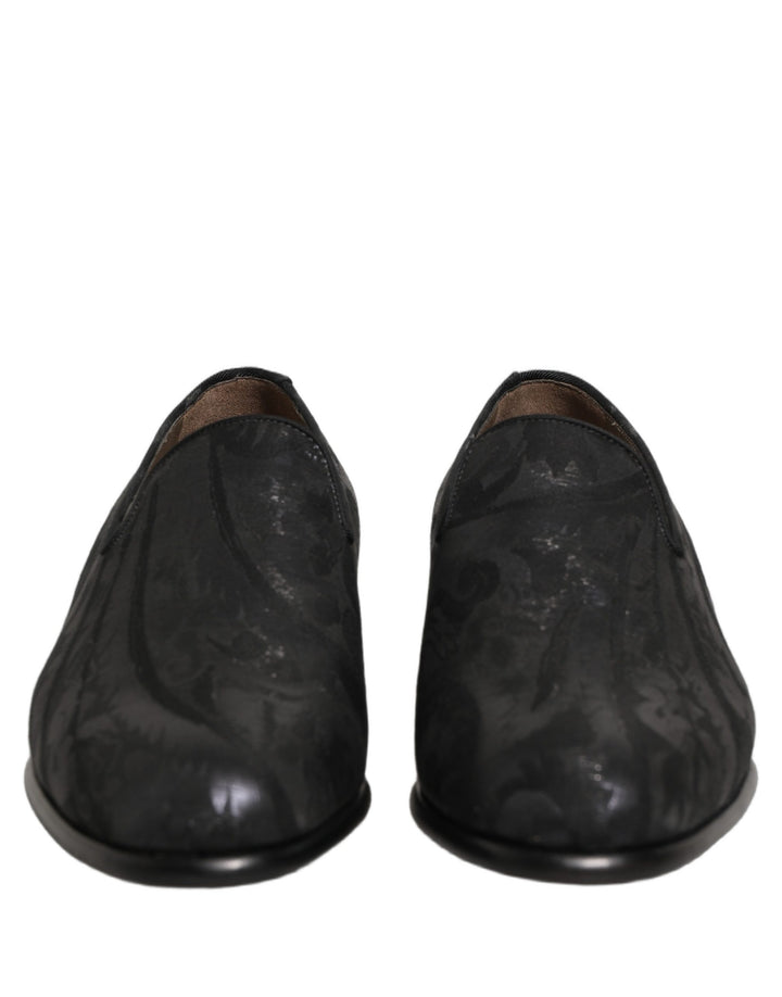 Dolce &amp; Gabbana Black Brocade Men Slip On Dress Loafers Shoes