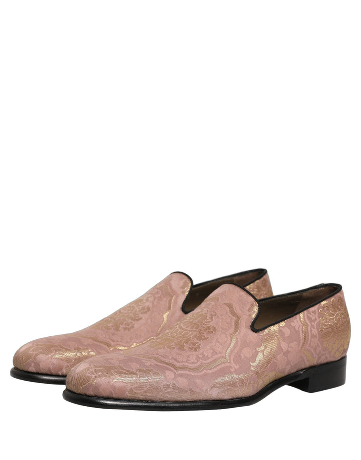 Dolce &amp; Gabbana Pink Brocade Men Slip On Dress Loafers Shoes