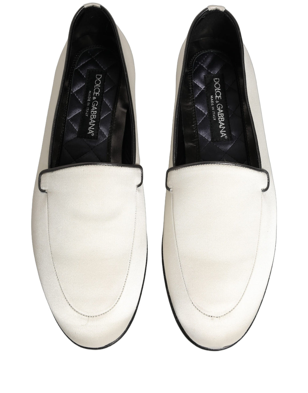 Dolce &amp; Gabbana White Satin Logo Slip On Flats Loafers Shoes