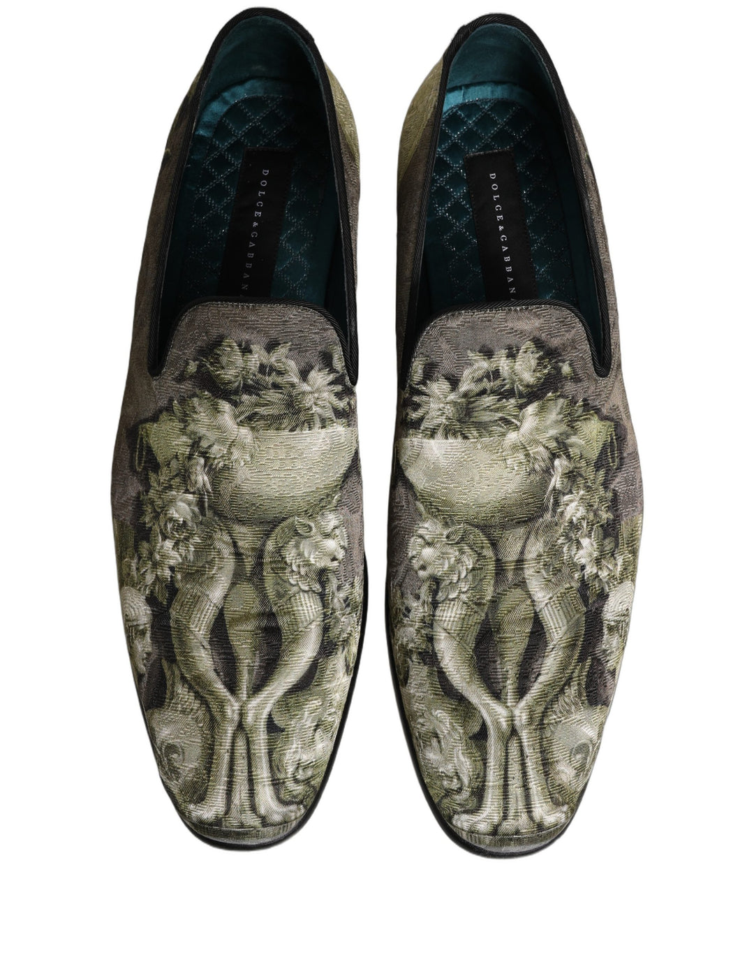 Dolce &amp; Gabbana Brown Baroque Print Slip On Loafers Shoes