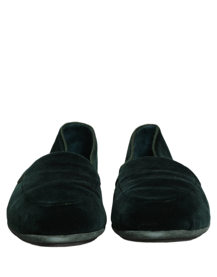 Dolce &amp; Gabbana Green Velvet Slip On Men Flats Loafers Shoes