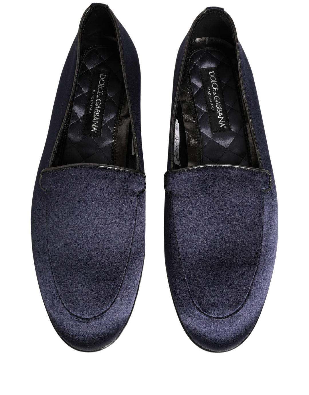 Dolce &amp; Gabbana Blue Satin Logo Slip On Flats Loafers Shoes