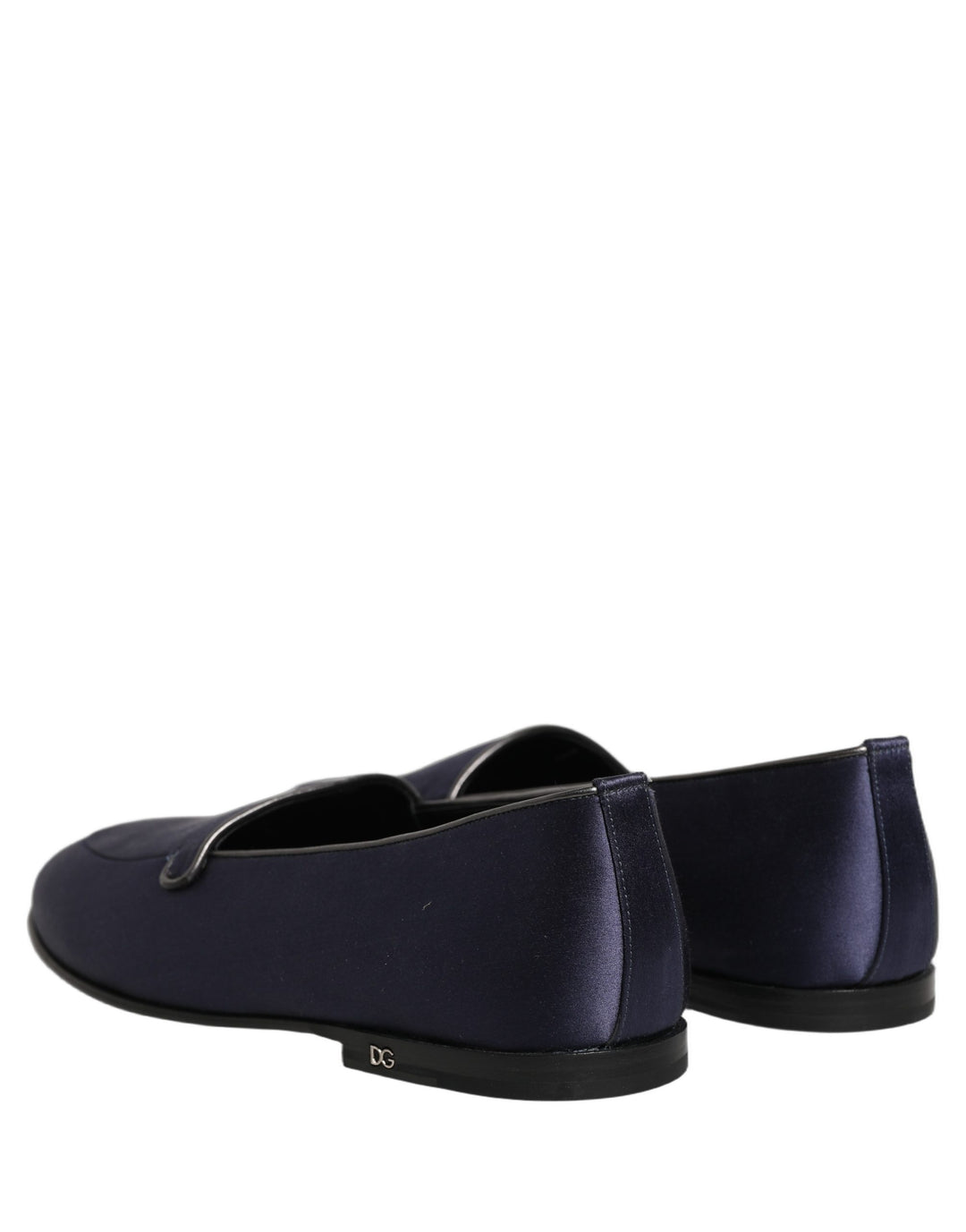 Dolce &amp; Gabbana Blue Satin Logo Slip On Flats Loafers Shoes
