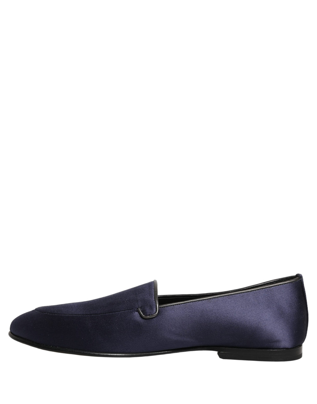 Dolce &amp; Gabbana Blue Satin Logo Slip On Flats Loafers Shoes