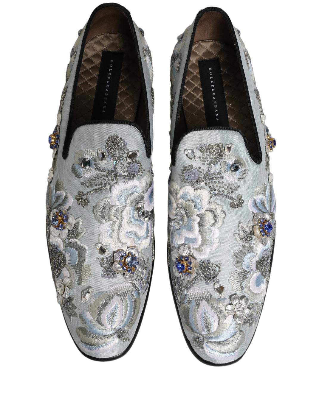 Dolce &amp; Gabbana White Floral Embellished Men Loafers  Shoes
