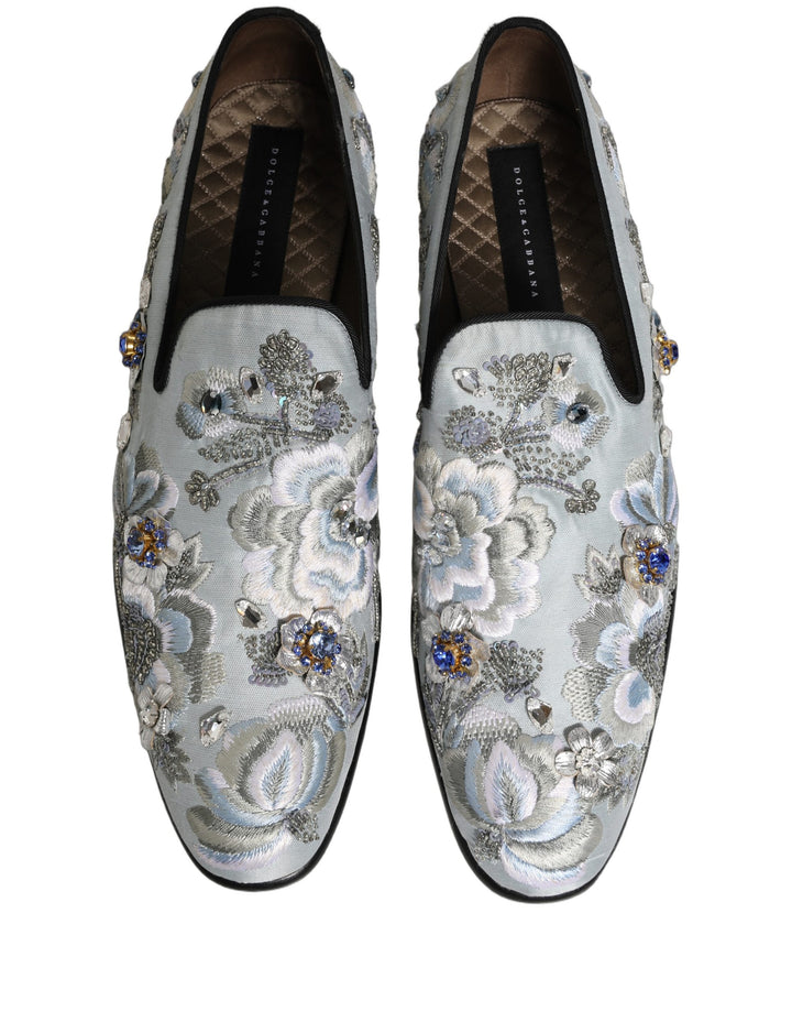 Dolce &amp; Gabbana White Floral Embellished Men Loafers  Shoes