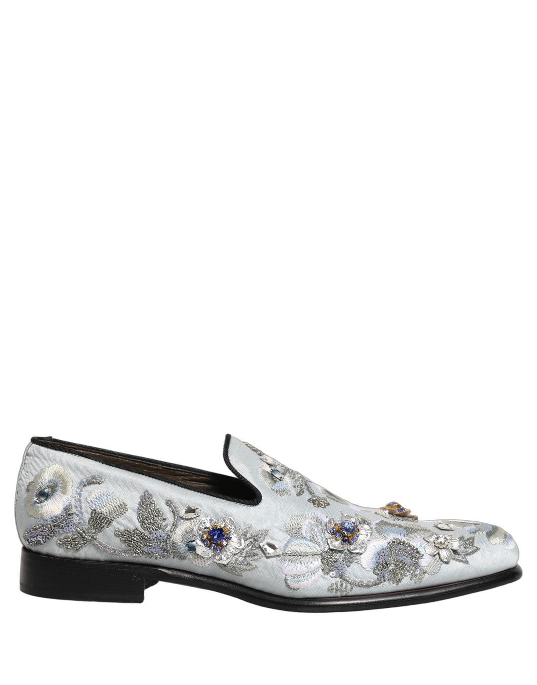 Dolce &amp; Gabbana White Floral Embellished Men Loafers  Shoes