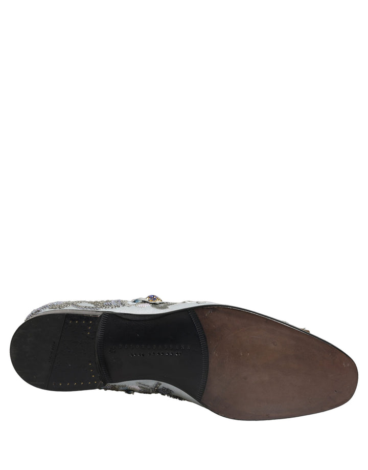 Dolce &amp; Gabbana White Floral Embellished Men Loafers  Shoes