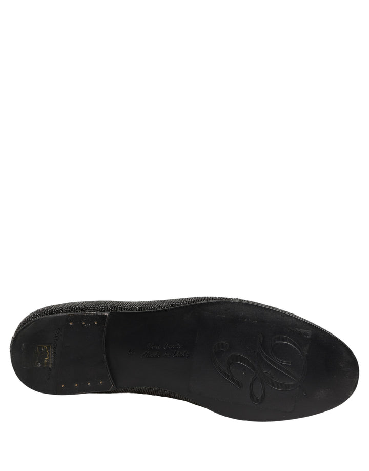 Dolce &amp; Gabbana Black Crystal Embellished Men Loafers Shoes