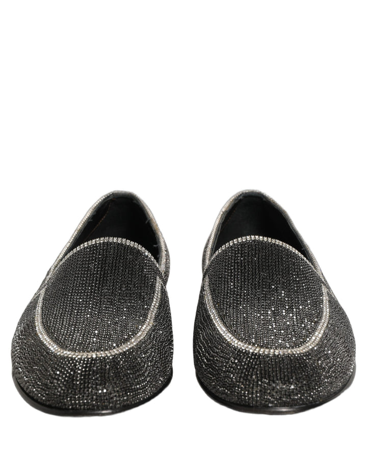 Dolce &amp; Gabbana Black Crystal Embellished Men Loafers Shoes