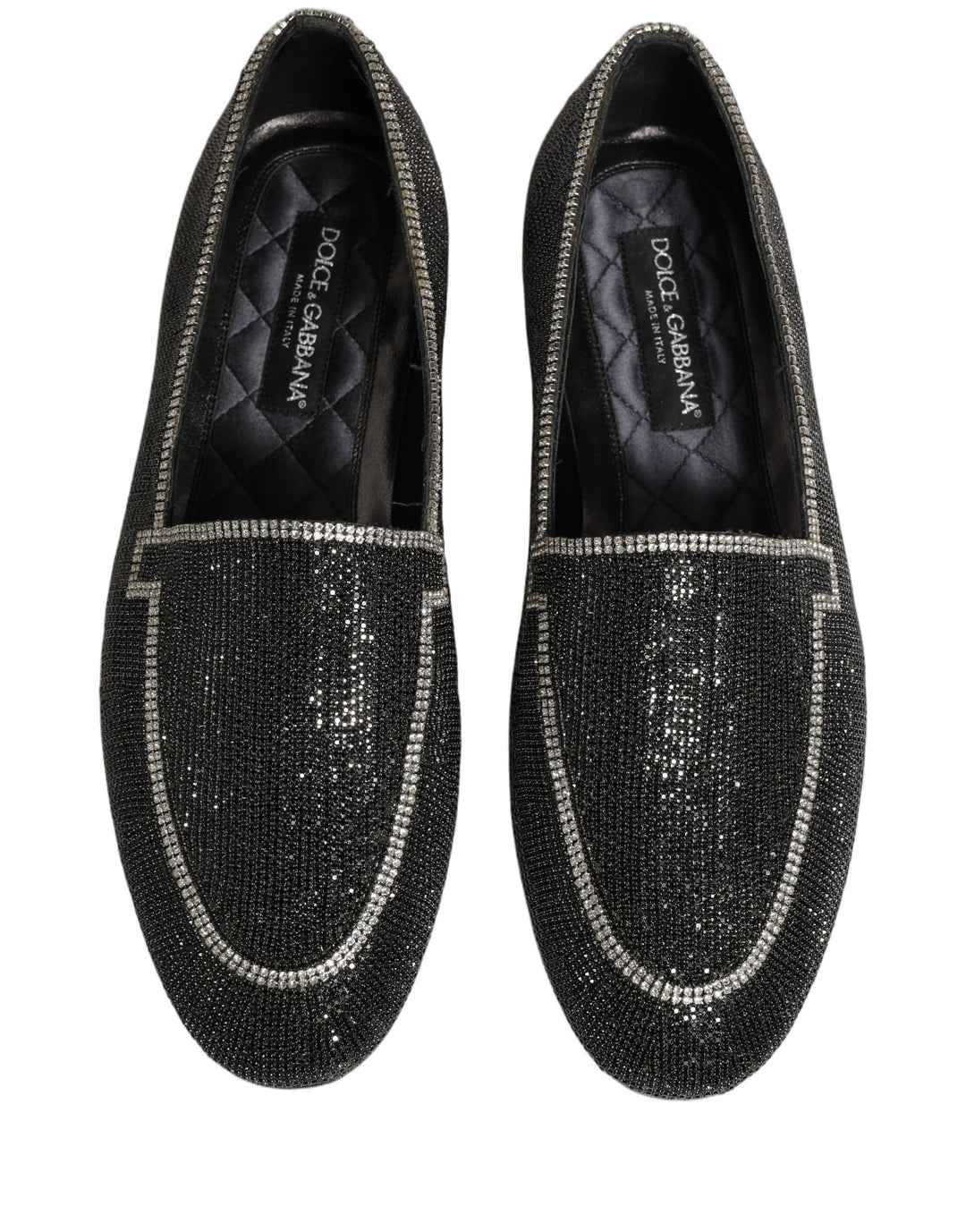 Dolce &amp; Gabbana Black Crystal Embellished Men Loafers Shoes