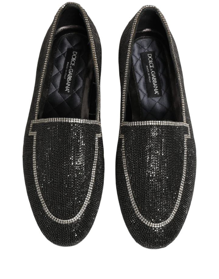 Dolce &amp; Gabbana Black Crystal Embellished Men Loafers Shoes