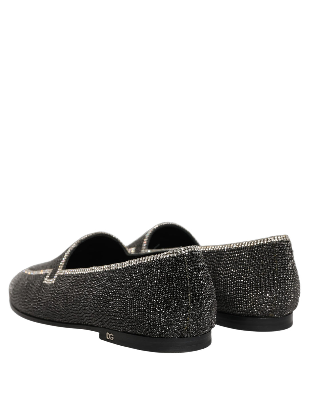 Dolce &amp; Gabbana Black Crystal Embellished Men Loafers Shoes