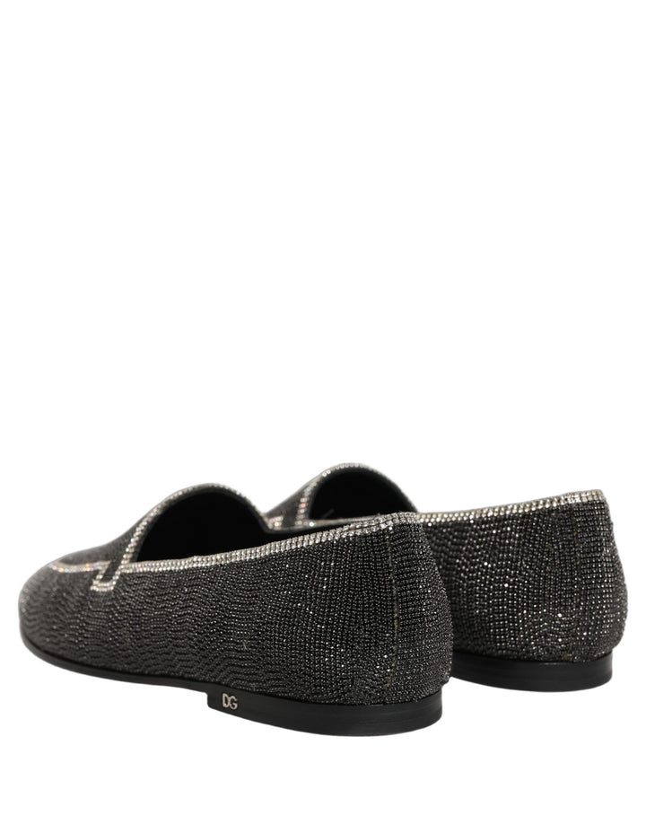 Dolce &amp; Gabbana Black Crystal Embellished Men Loafers Shoes