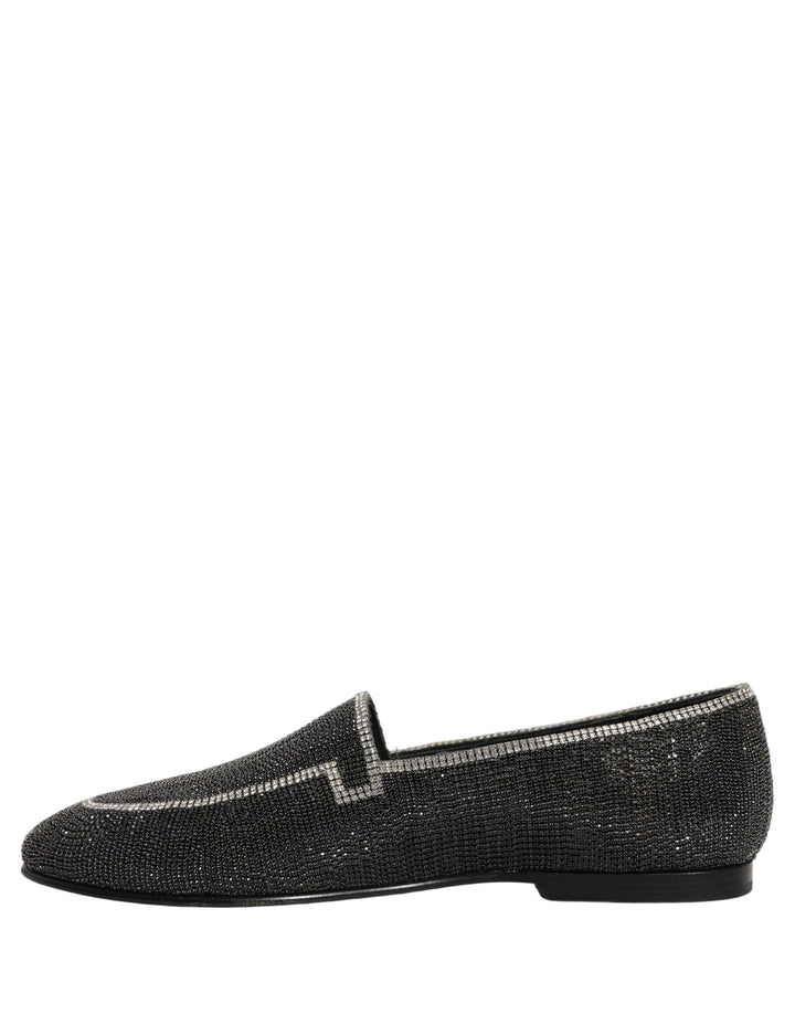 Dolce &amp; Gabbana Black Crystal Embellished Men Loafers Shoes