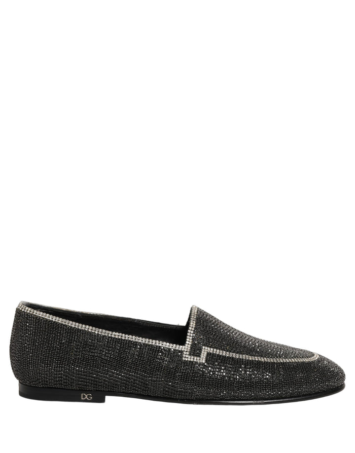 Dolce &amp; Gabbana Black Crystal Embellished Men Loafers Shoes