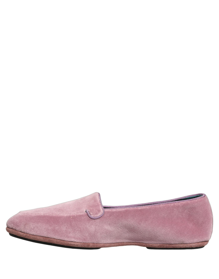 Dolce &amp; Gabbana Pink Velvet Slip On Men Flats Loafers Shoes
