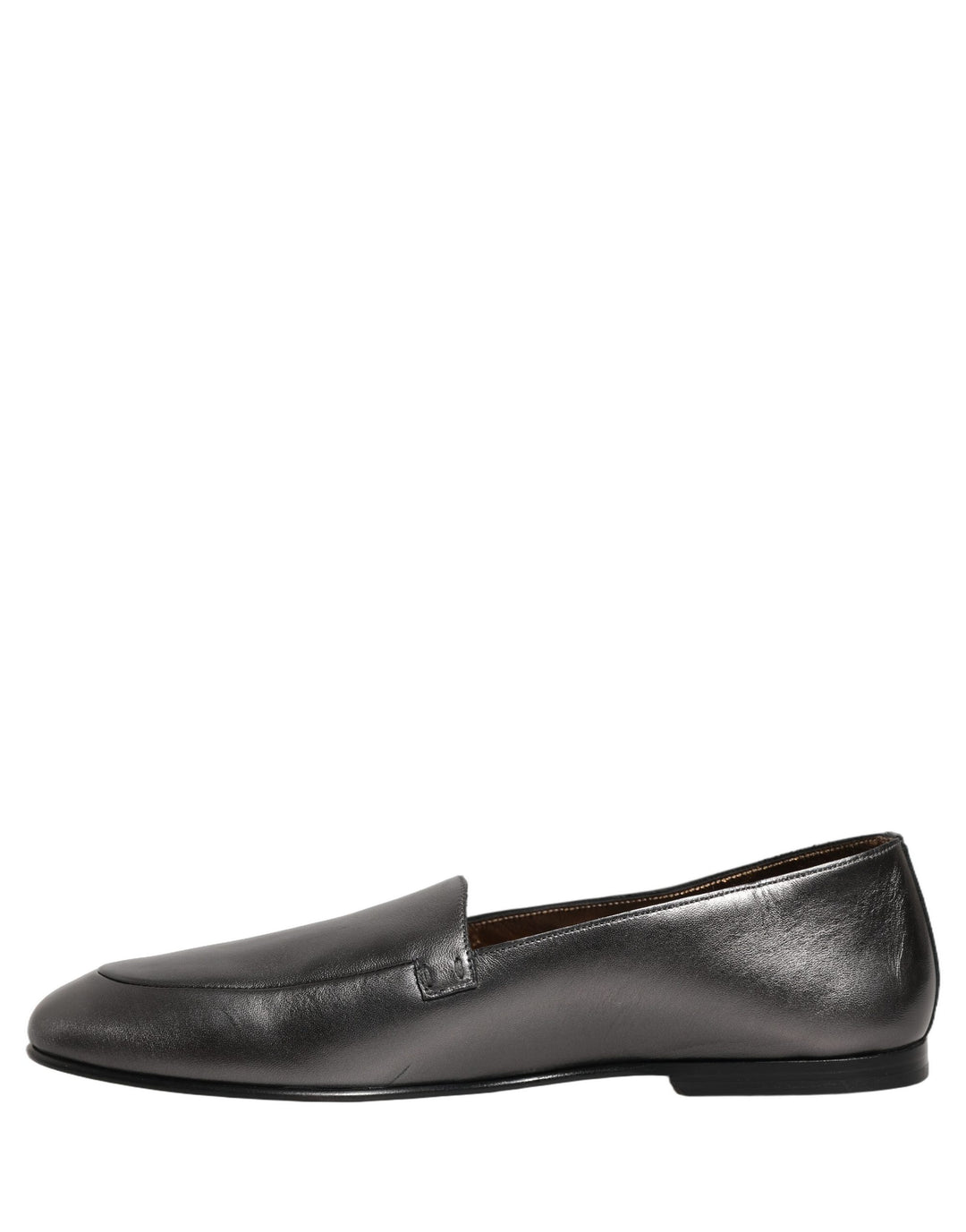 Dolce &amp; Gabbana Silver Leather DG Logo Slip On Loafers Shoes